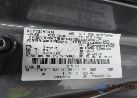 2013 Ford Focus Se from USA, damaged, VIN 1FADP3K26DL271488